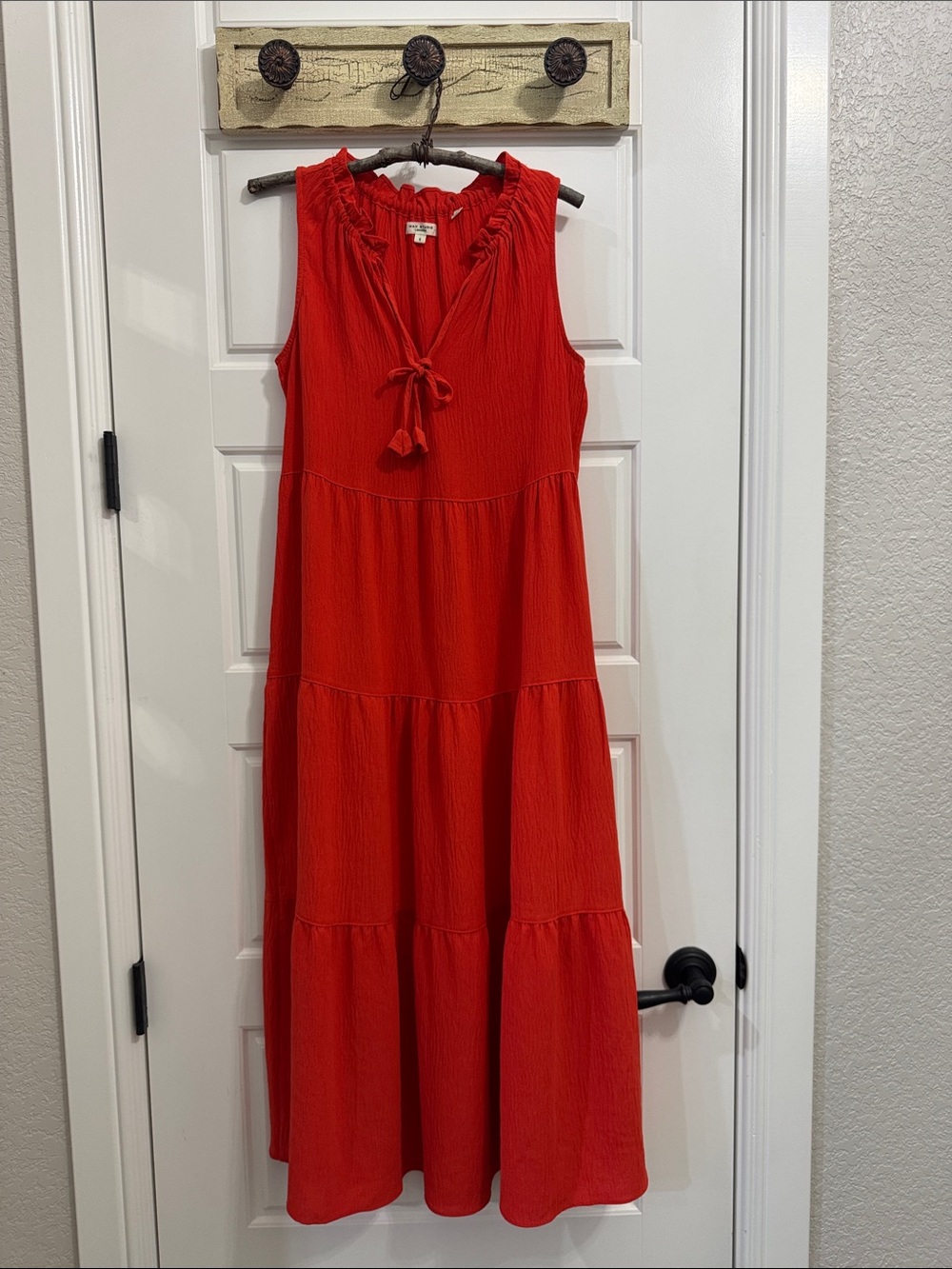 Max Studio Orange Sleeveless Tie-Neck Tiered Maxi Dress with Pockets - Picture 1 of 8